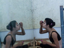 professional dancer prepares